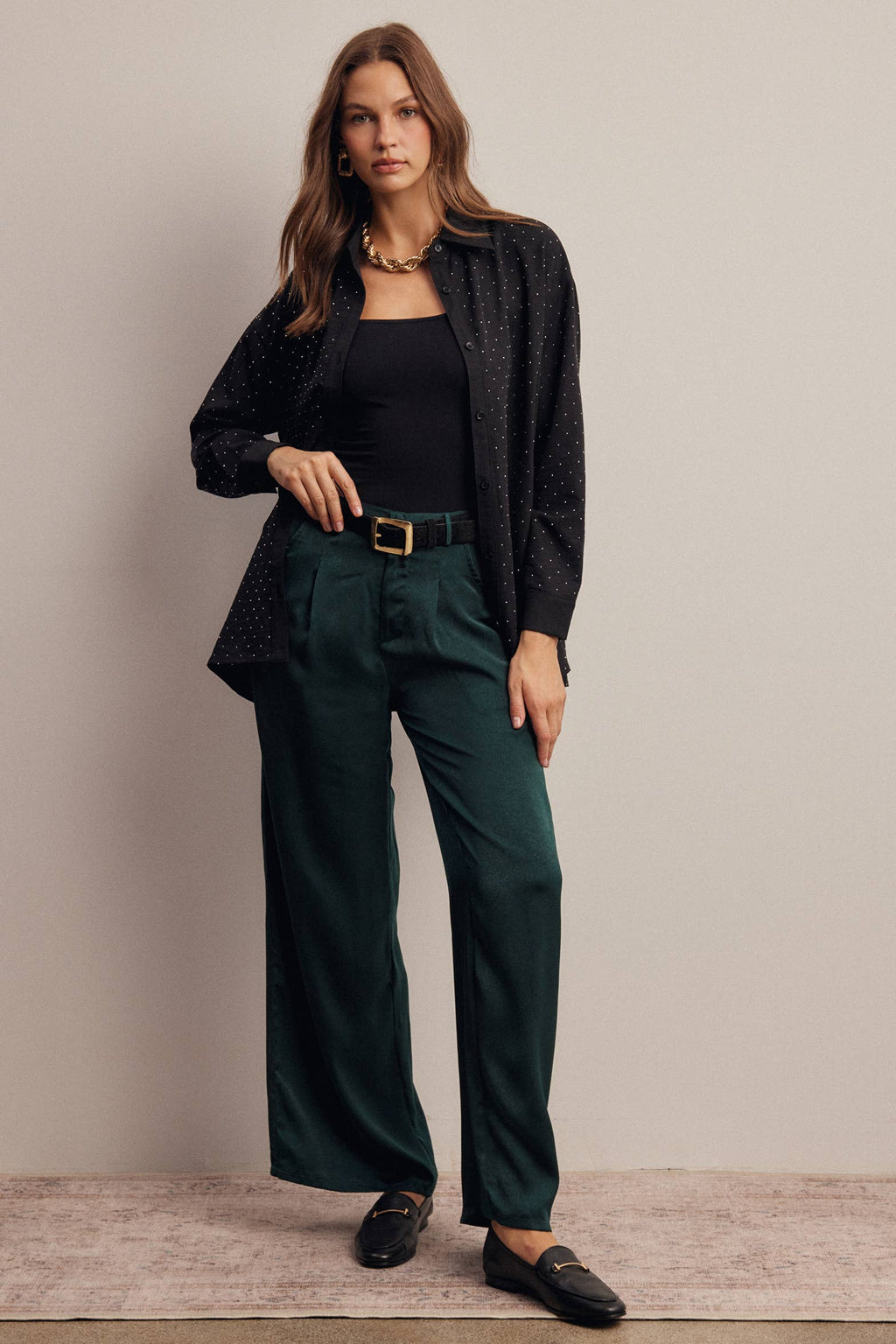 Satin Wide Leg Pleated Pants