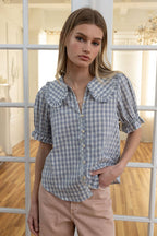Ruffle Collar Gingham Blouse