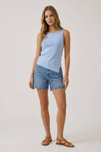 ASYMMETRICAL BUTTON DETAIL BOAT NECK TANK TOP