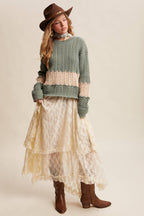 Colorblock Cable Knit Sweater
