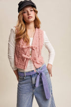 Embroidered Lace Tie-Front Vest