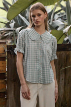 Ruffle Collar Gingham Blouse