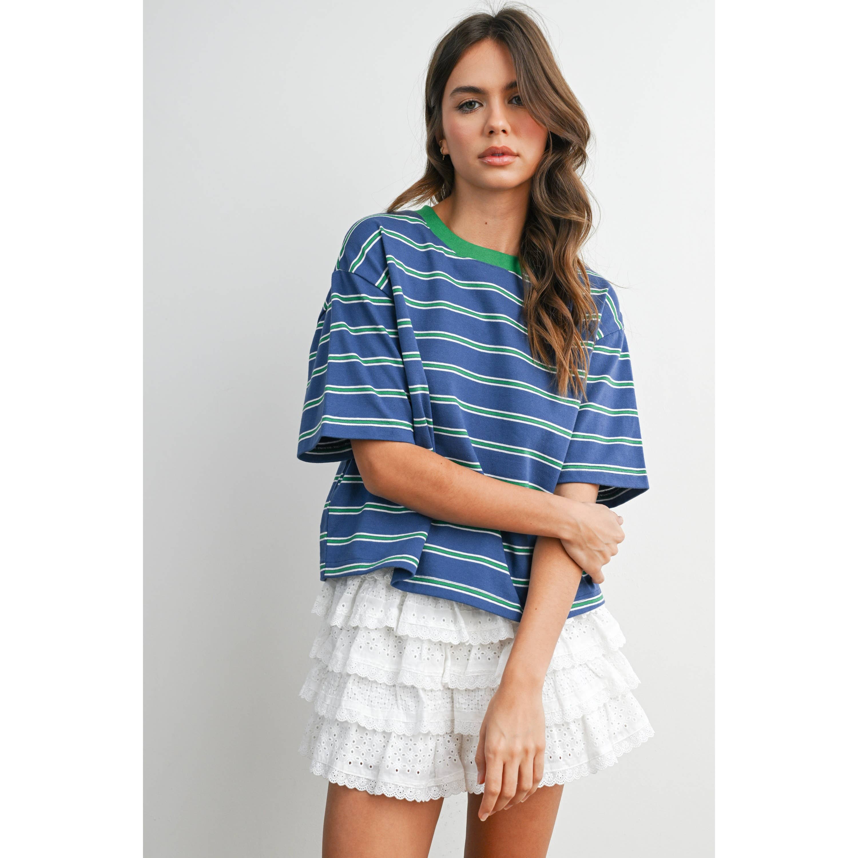 Striped Boxy Cropped T-Shirt