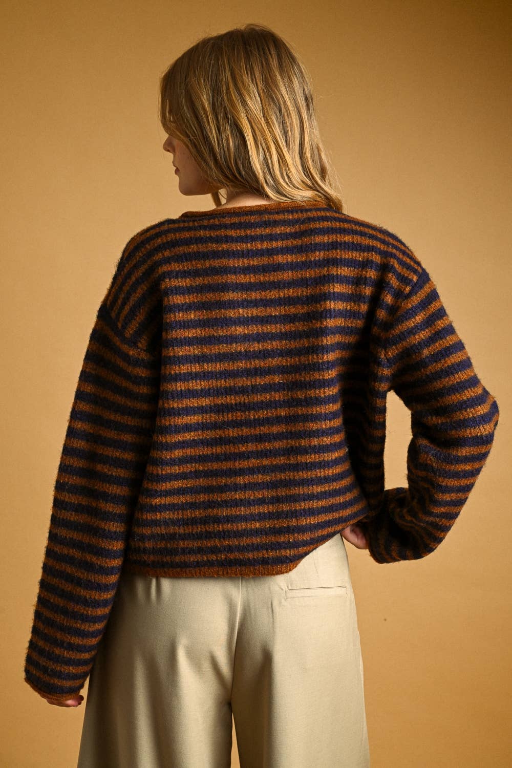 STRIPED BUTTON FRONT SWEATER CARDIGAN
