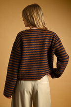 STRIPED BUTTON FRONT SWEATER CARDIGAN