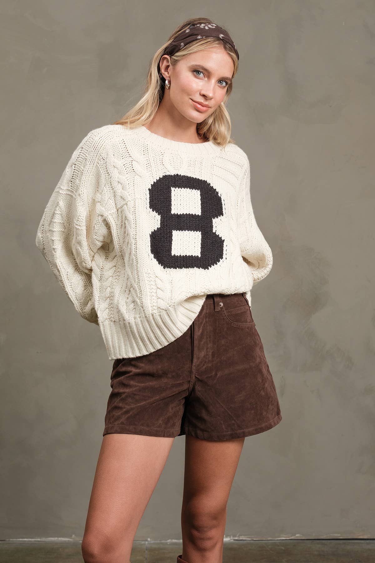 Cable Knit Varsity Sweater