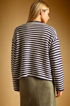 STRIPED PATTERN ROLLED NECK DETAIL TOP