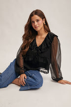 Lace Collar Ruffle Blouse