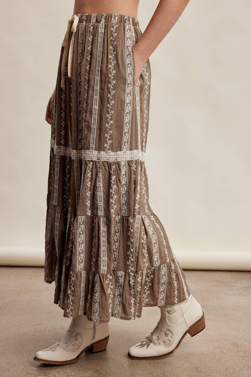 Embroidered Tiered Maxi Skirt