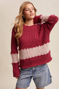 Colorblock Cable Knit Sweater