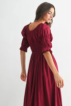 Smocked Midi Dress with Pleated Skirt