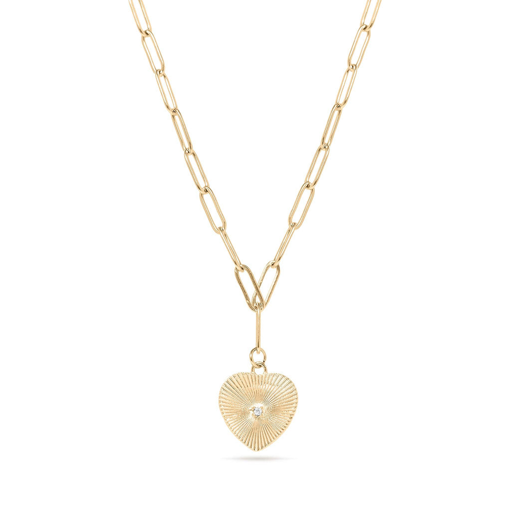 18K Gold Heart Paperclip Pendant Necklace