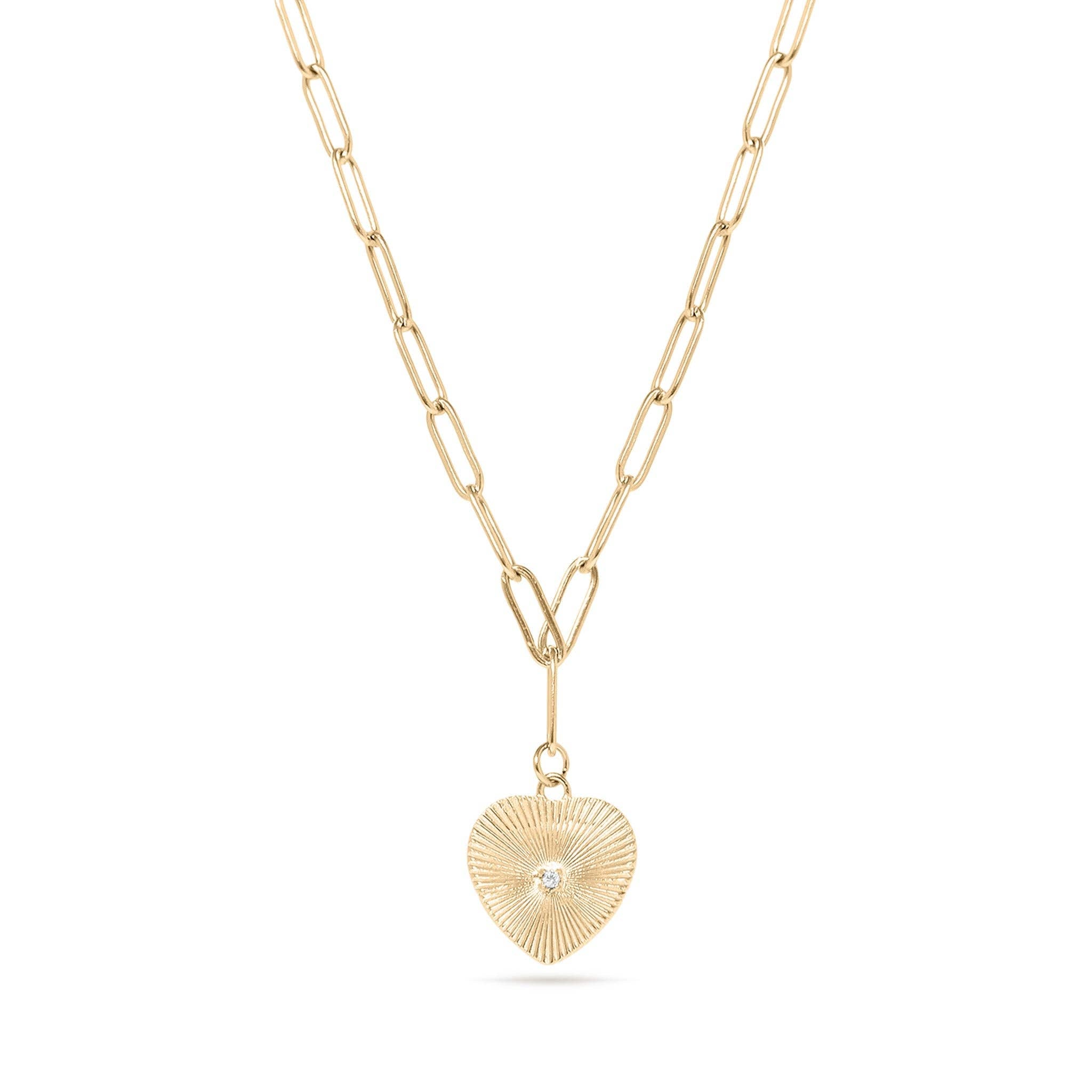 18K Gold Heart Paperclip Pendant Necklace