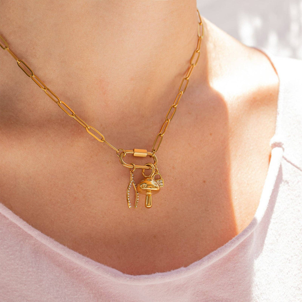 18K Gold Paperclip Carabiner Necklace