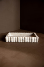 Scalloped Marble Fluted Bridge Tray Beige Gray
