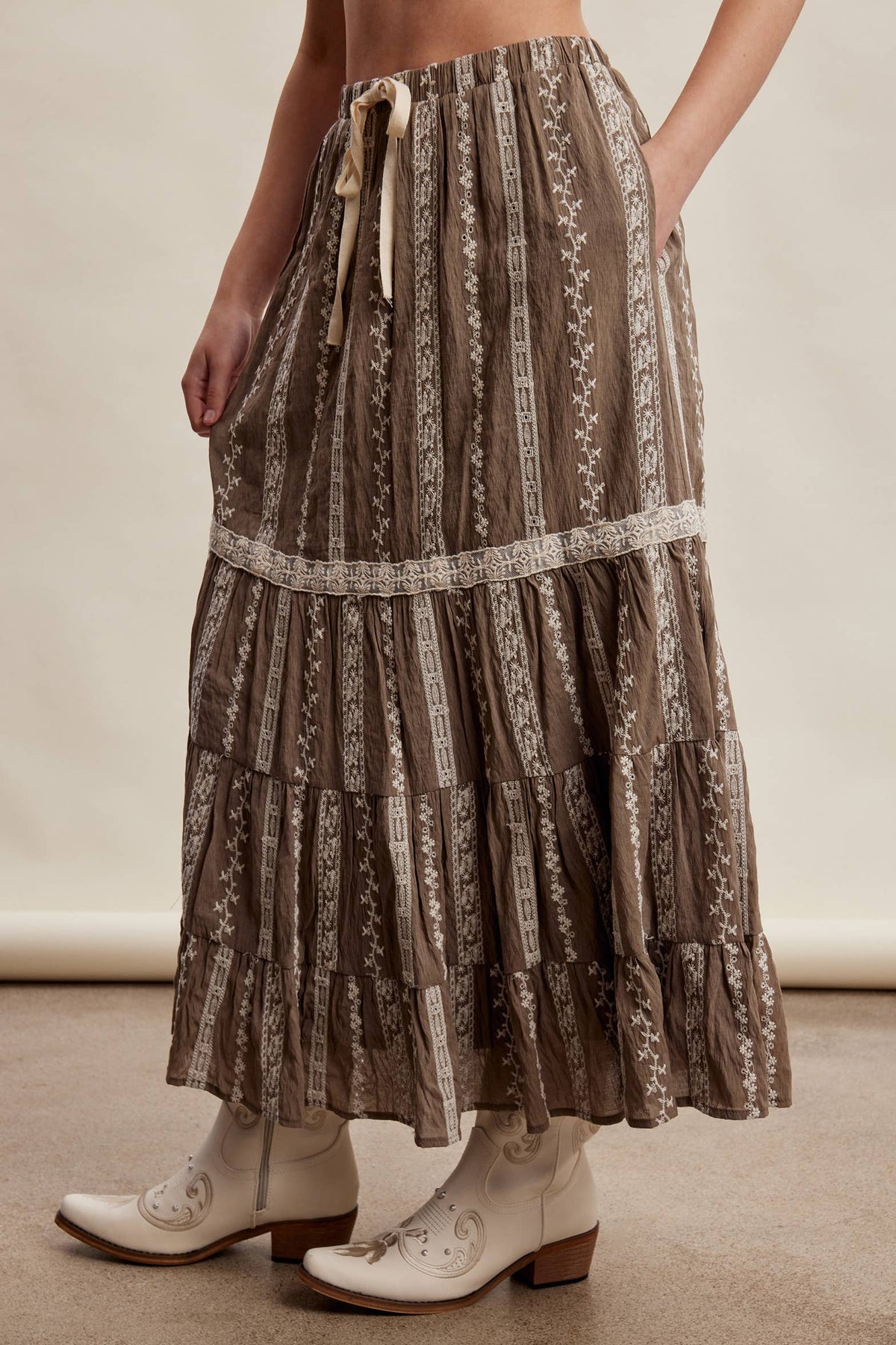 Embroidered Tiered Maxi Skirt