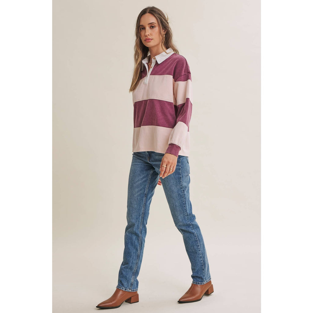 HERITAGE WEEKEND MINERAL-WASHED TWILL TERRY MIXED RUGBY TOP