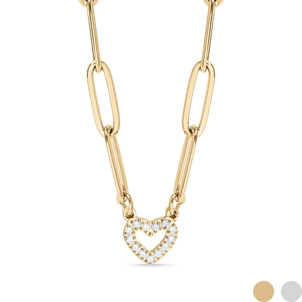 18K Gold Heart Paperclip Necklace