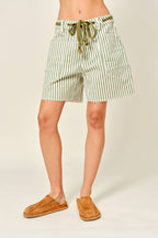VINTAGE WASHED BARREL DENIM SHORTS W/GROMMET WAIST