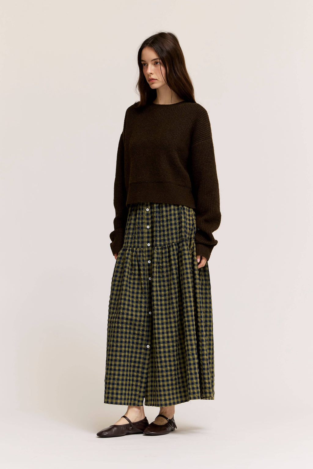 FRONT BUTTON CHECK SKIRT