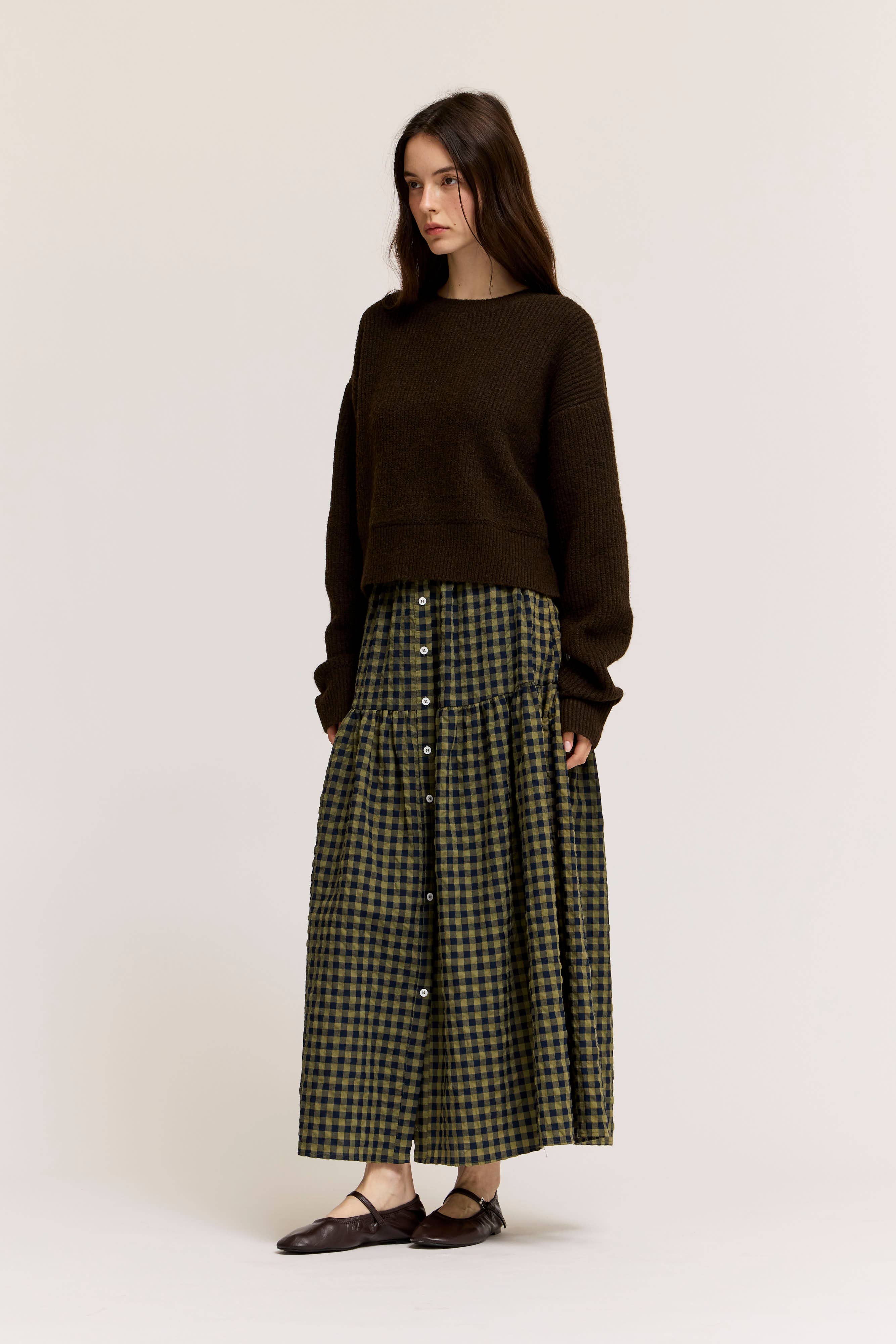 FRONT BUTTON CHECK SKIRT