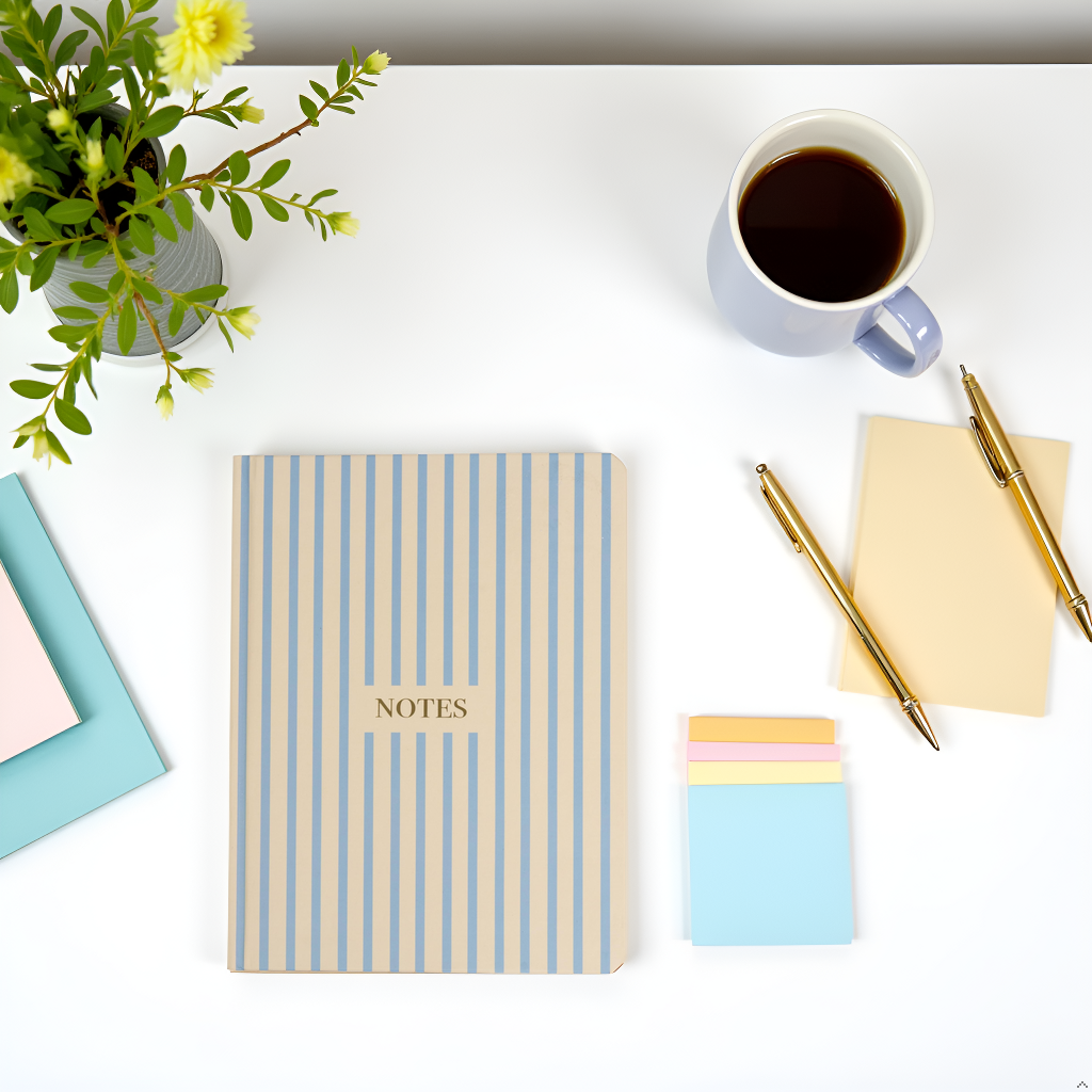 Cream and Blue Striped Hardcover Notebook