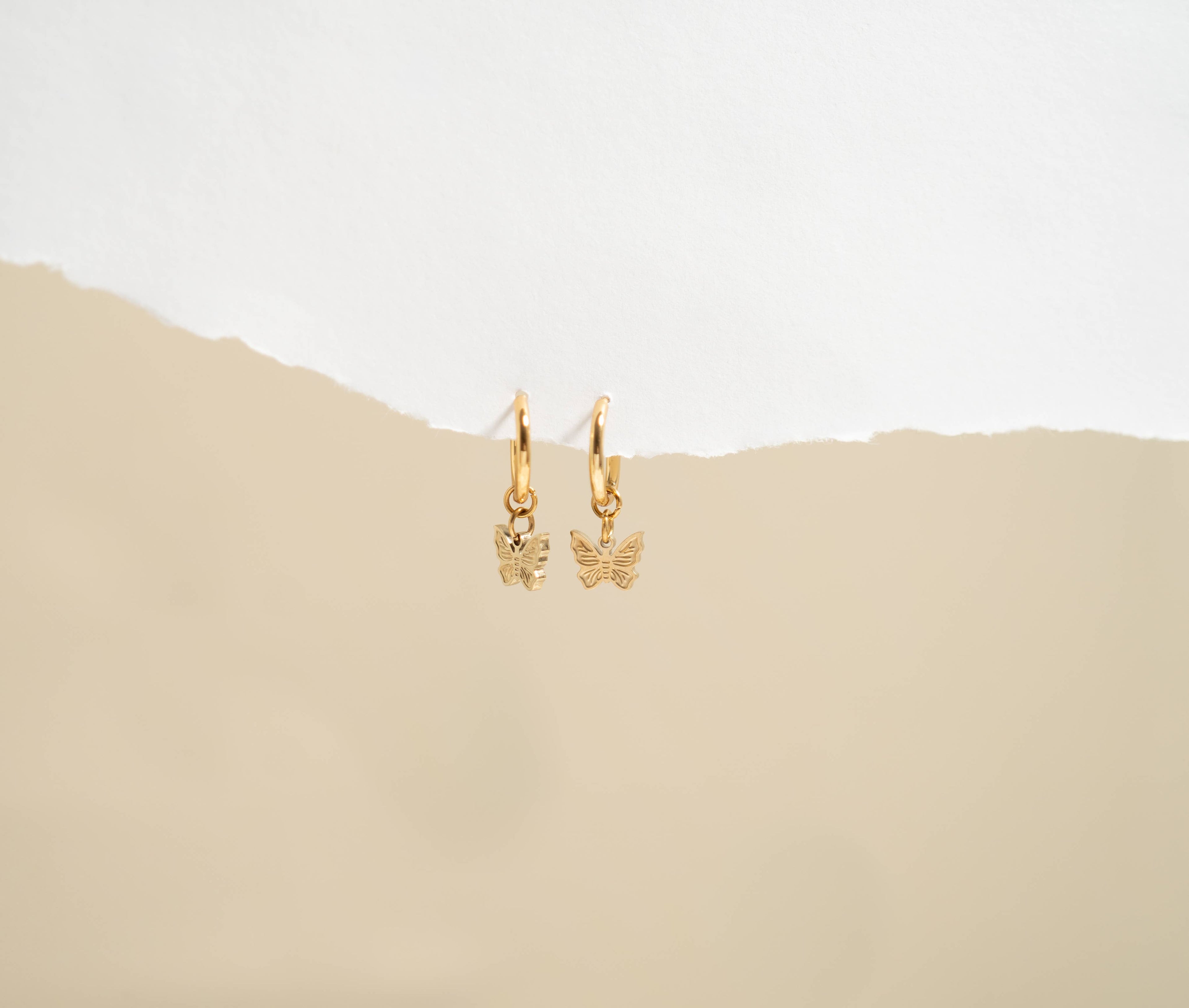 18K Gold Butterfly Huggie Earrings