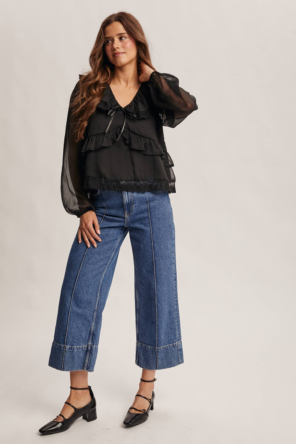 Lace Collar Ruffle Blouse