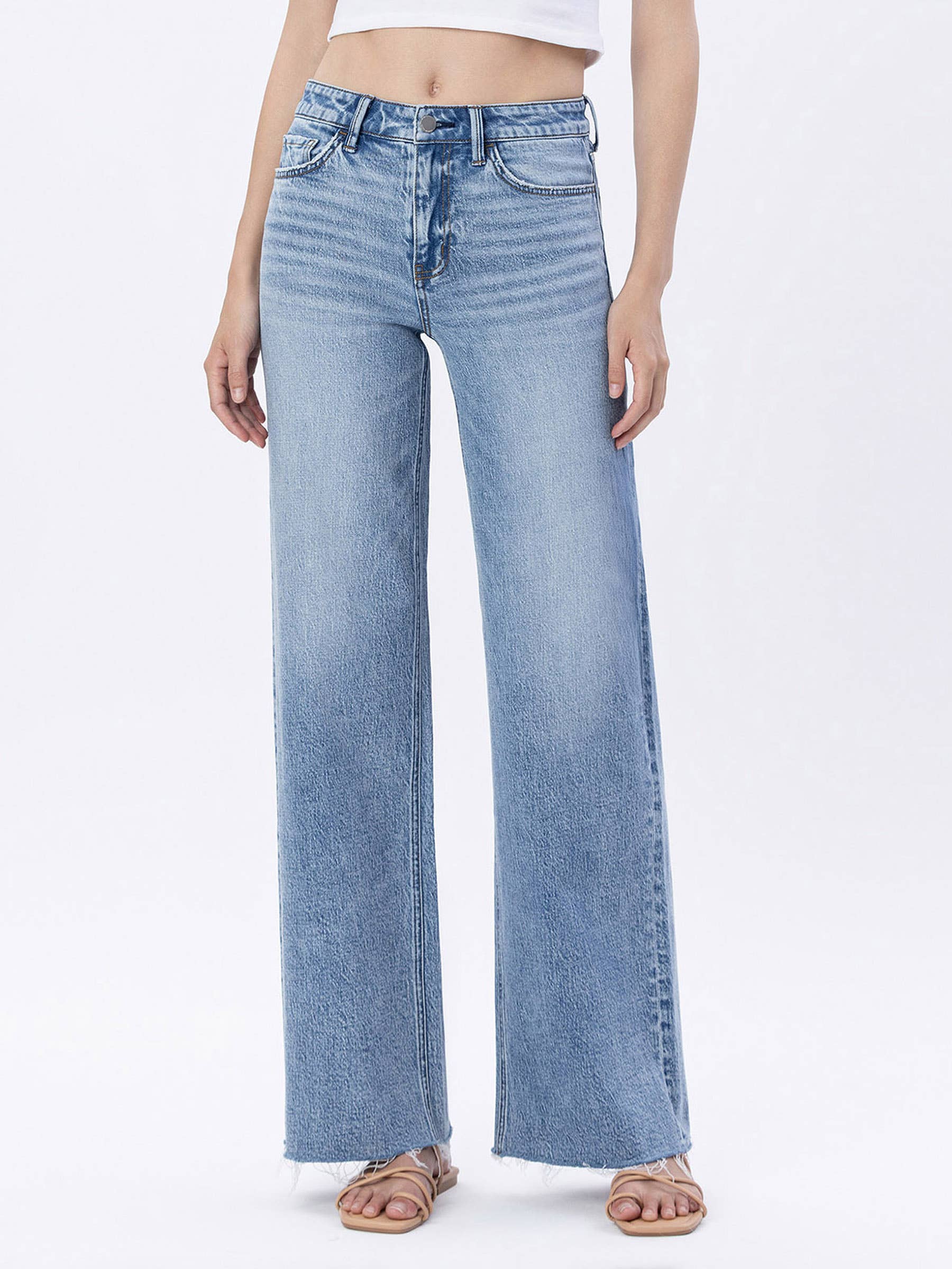 HIGH RISE RAW HEM WIDE JEANS