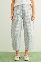 MINI CHECKER PATTERN BARREL PANTS