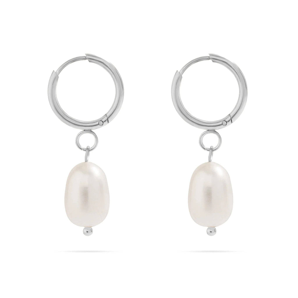 18K Gold Freshwater Pearl Huggie Earrings