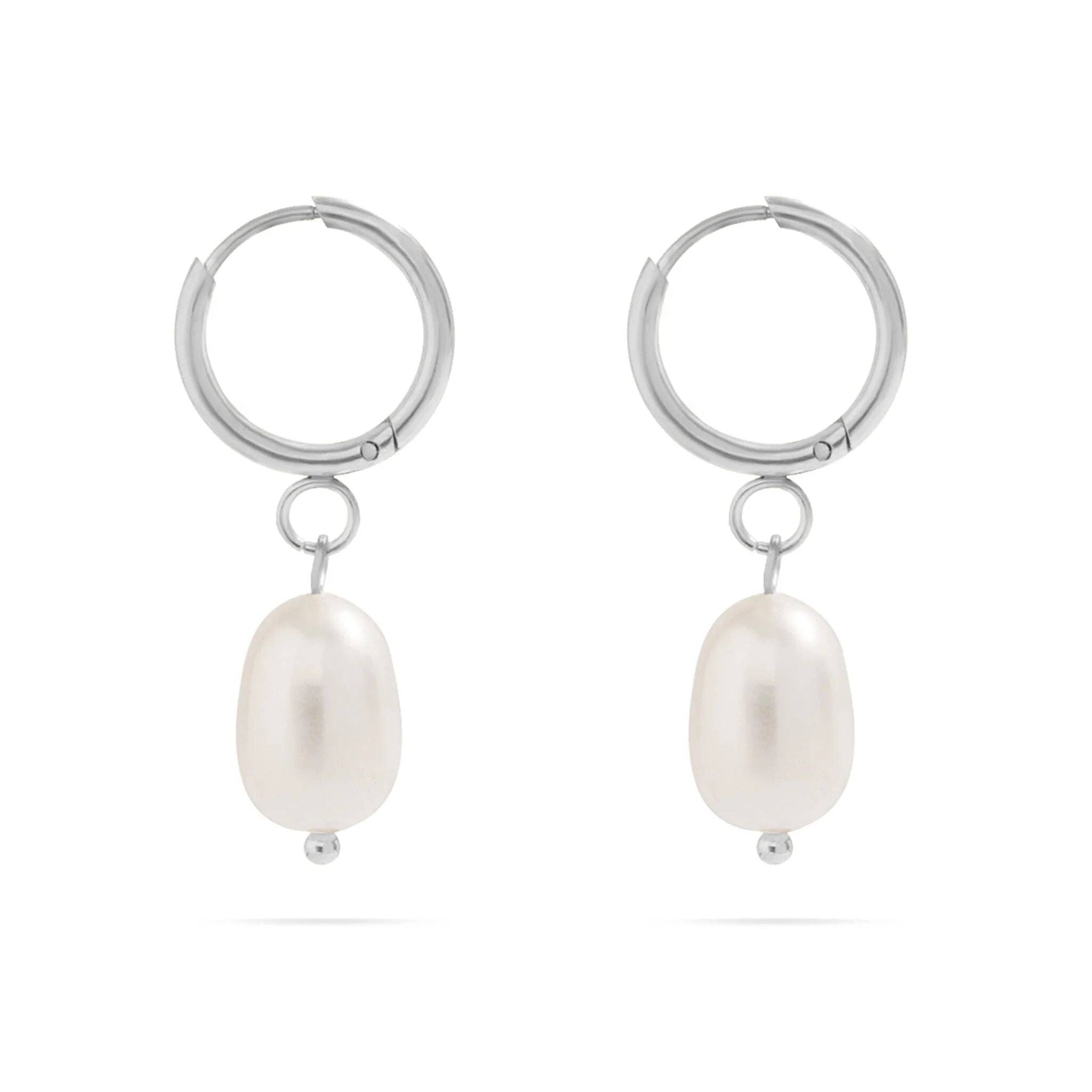 18K Gold Freshwater Pearl Huggie Earrings