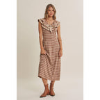 AUTUMN HARVEST RUFFLED PLAID BODY SKIMMING SLIT MIDI DRESS