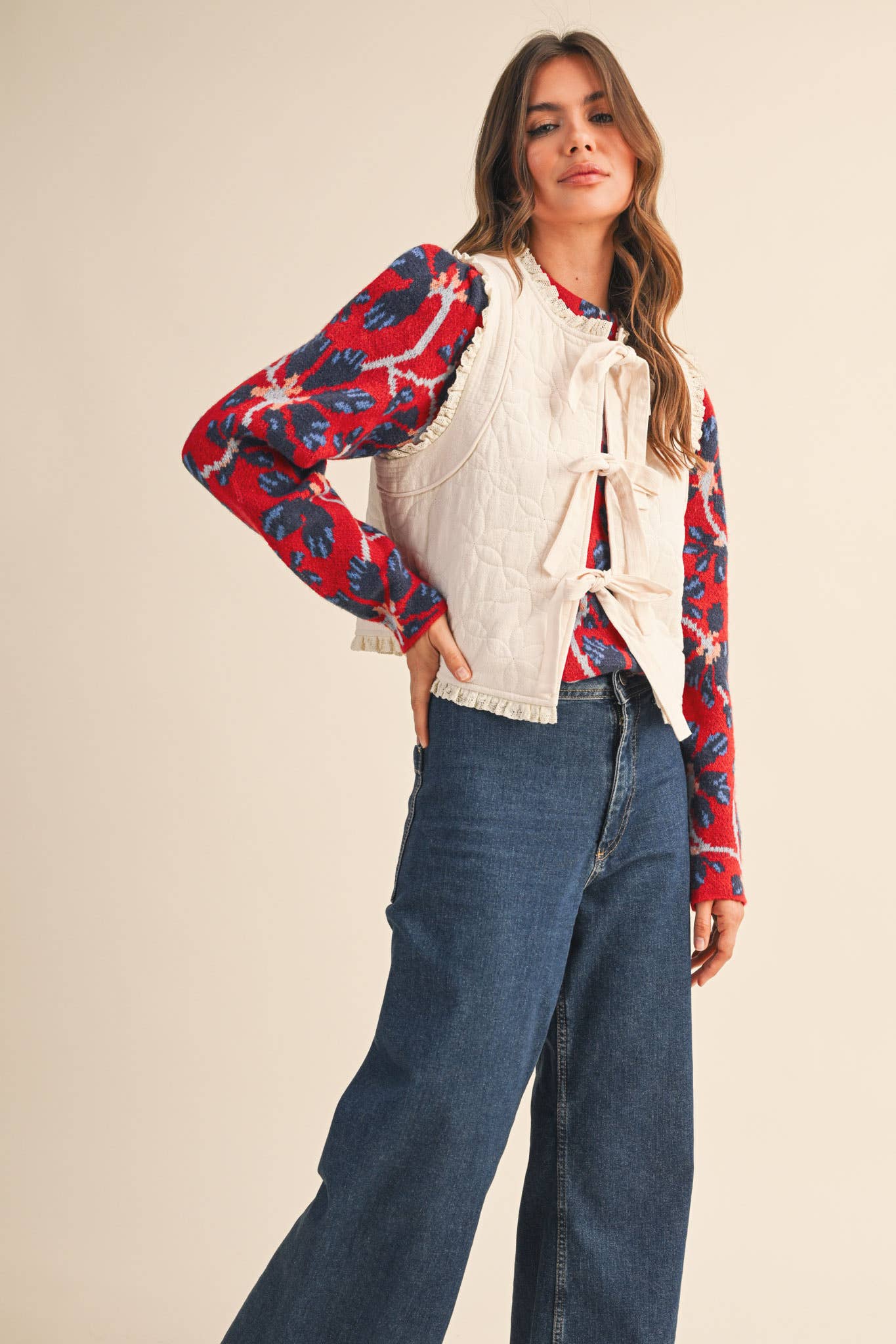 Floral Lace Trim Vest