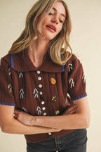 Hand Embroidered Button Down Sweater