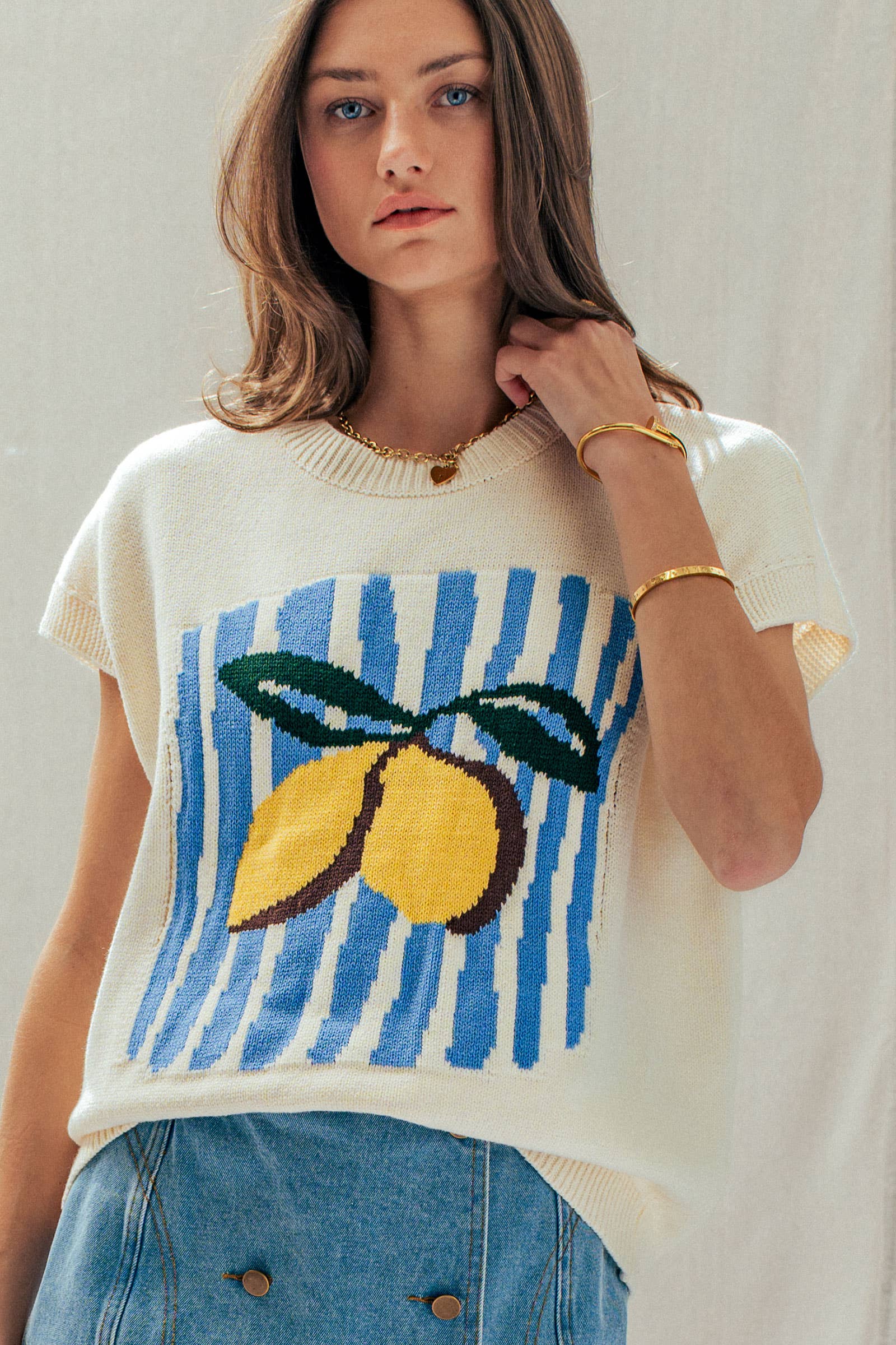 Lemon Graphic Knit Vest Citrus Print