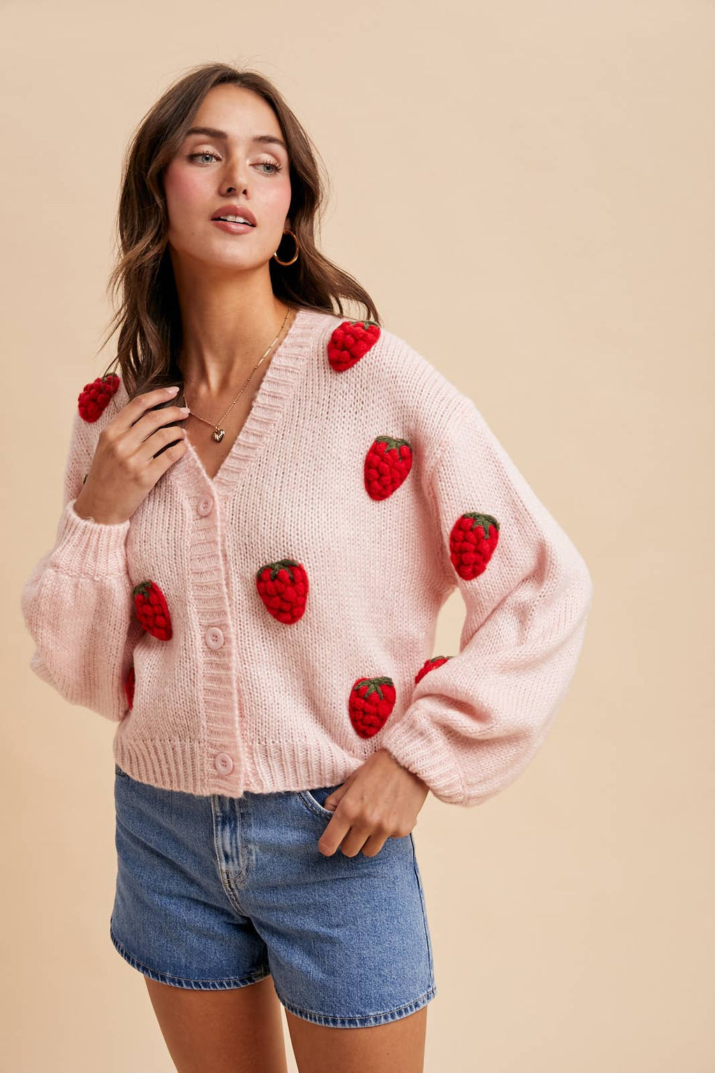 Knitted 3D Strawberry Cardigan