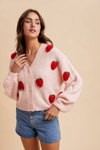 Knitted 3D Strawberry Cardigan