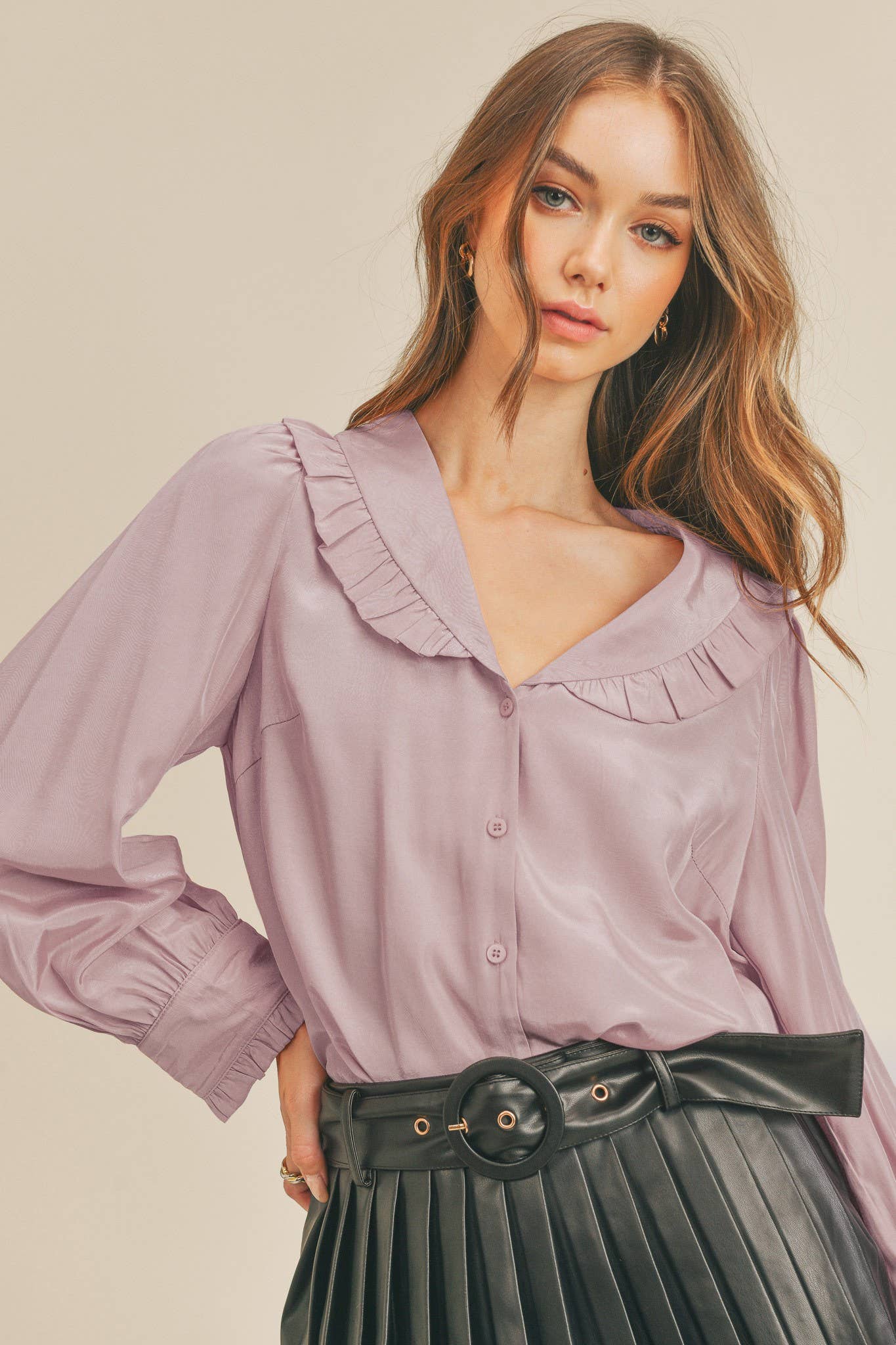 Ruffle Collar Button Down Top