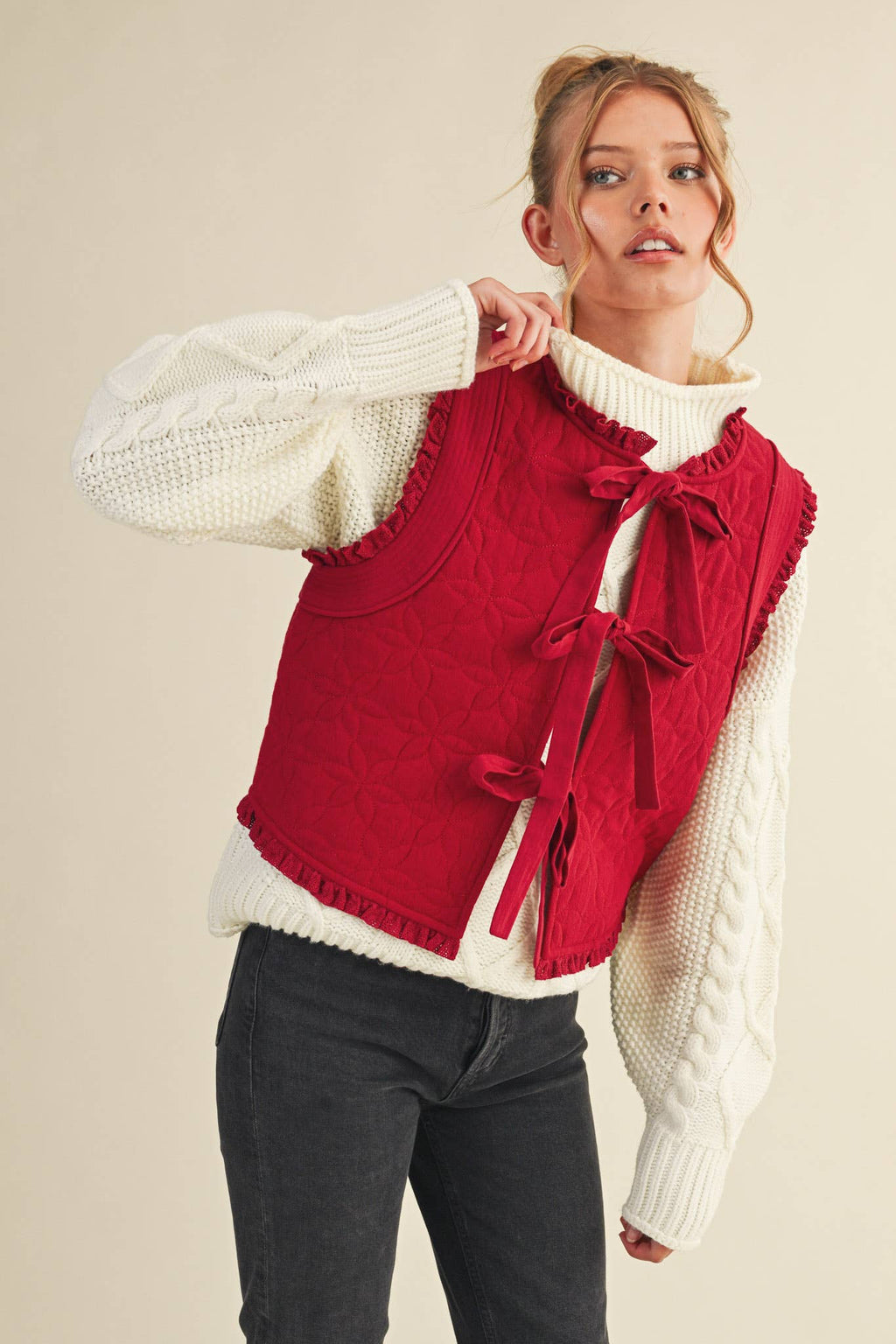 Floral Lace Trim Vest