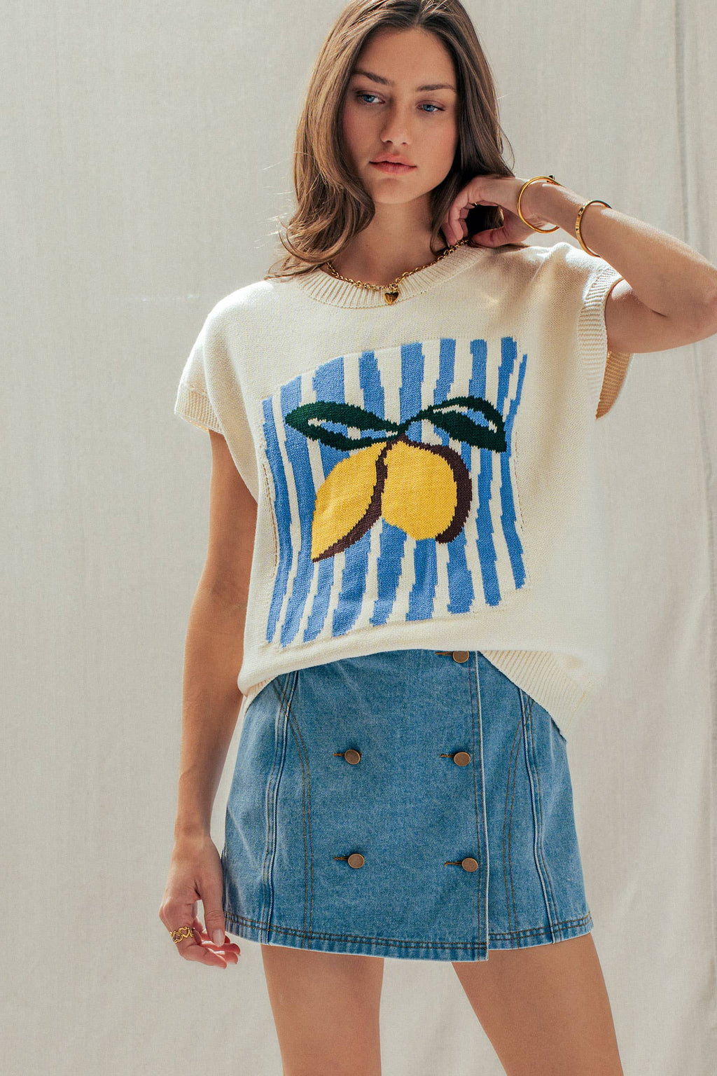 Lemon Graphic Knit Vest Citrus Print