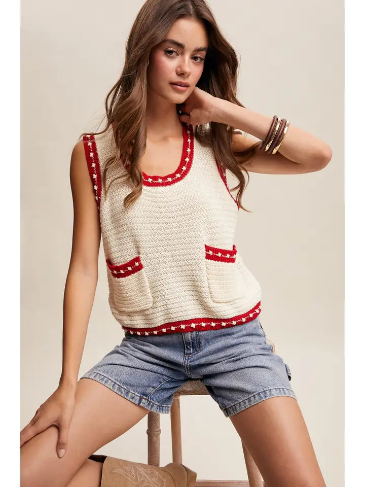 Contrast Trim Sleeveless Knit Top