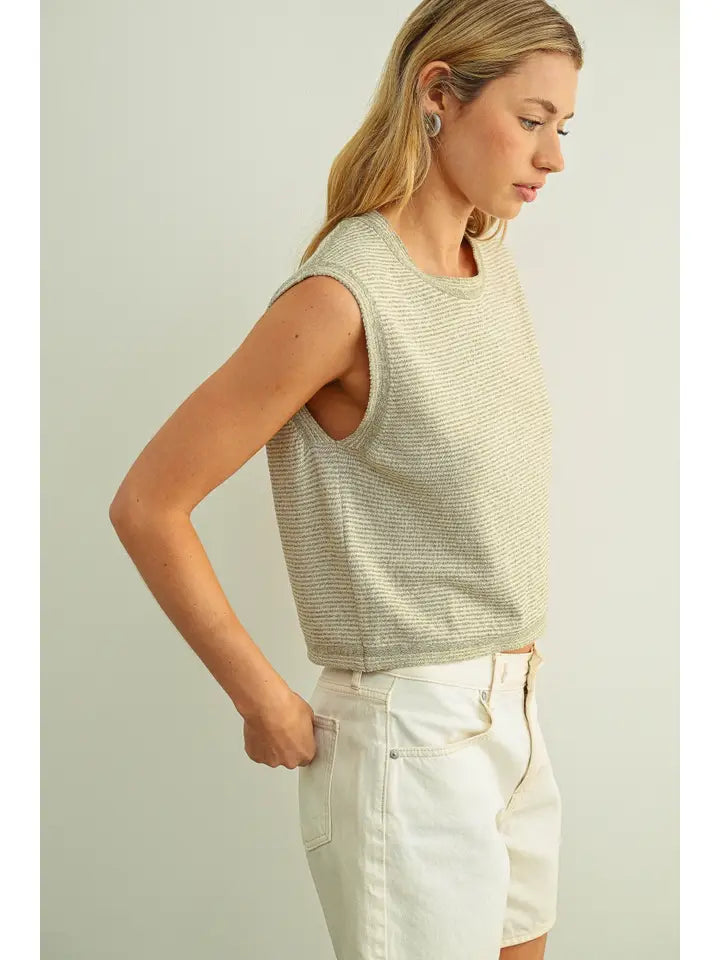 Pinstriped Sleeveless Knit Top