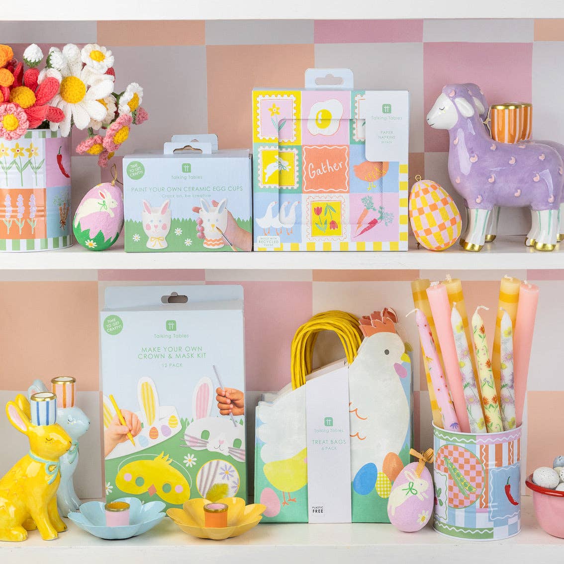 Hand-Painted Bunnies Ceramic Candle Holders