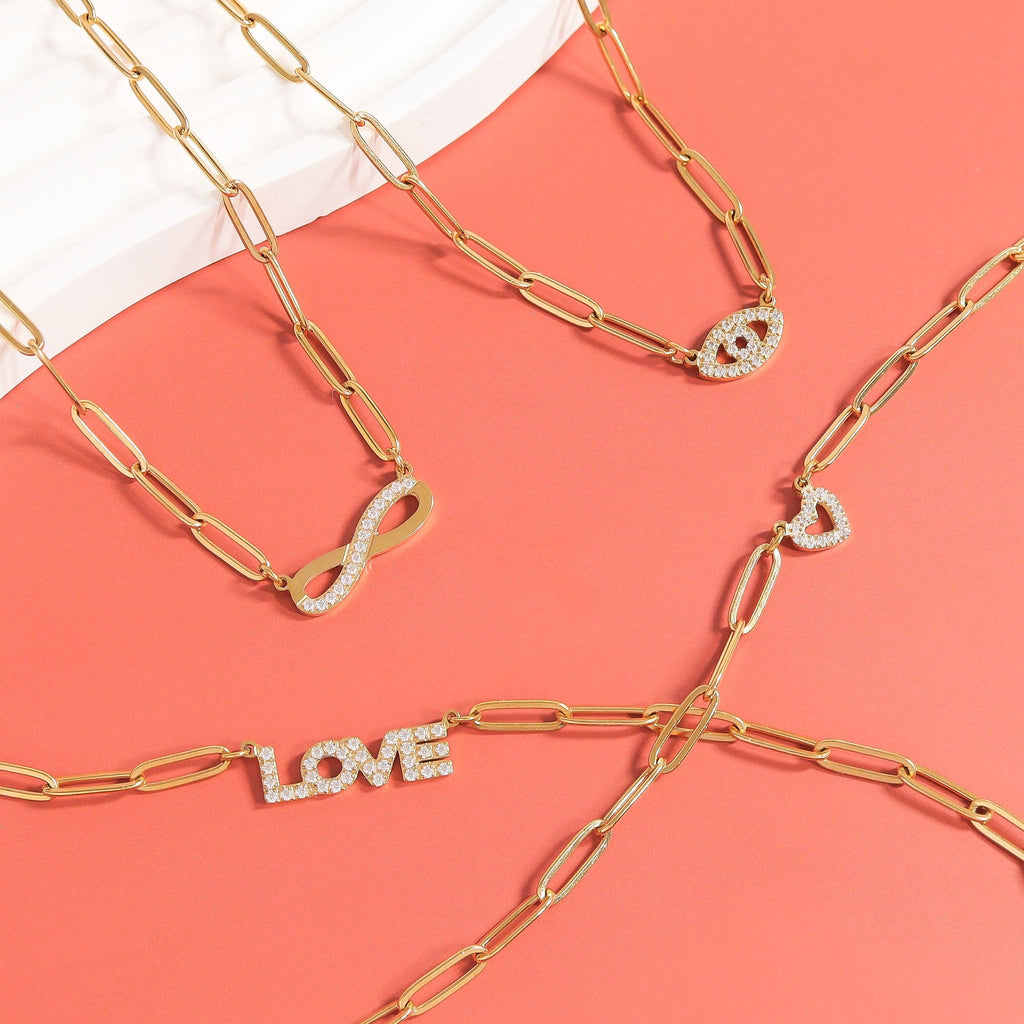 18K Gold Heart Paperclip Necklace