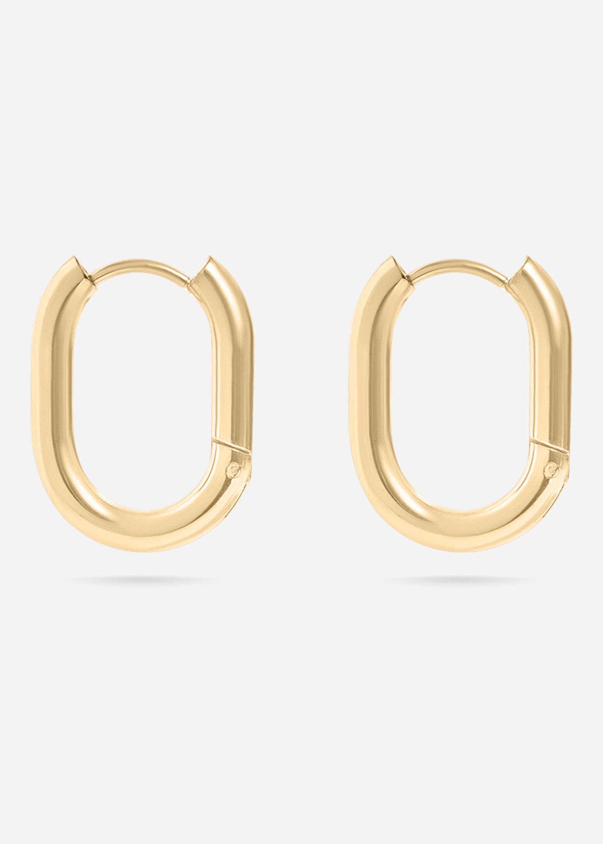 18K Gold Oval Huggie Earrings