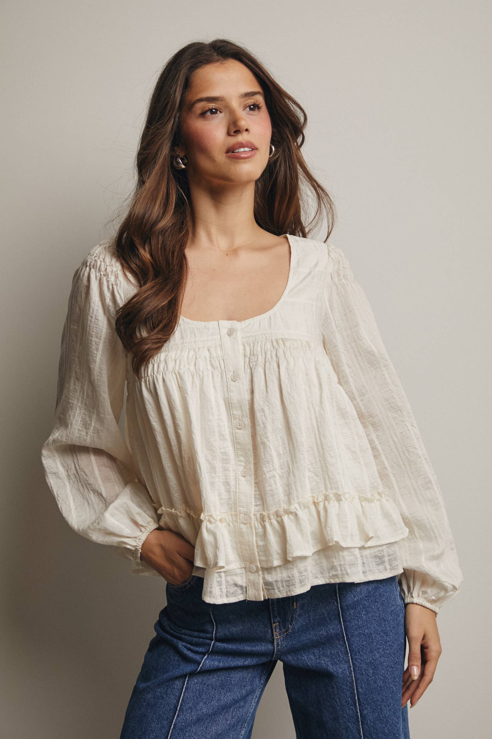 Ruffle Hem Peasant Blouse