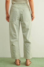 STRIPE PRINTED BARREL PANTS WITH COTTON TAPE BELT