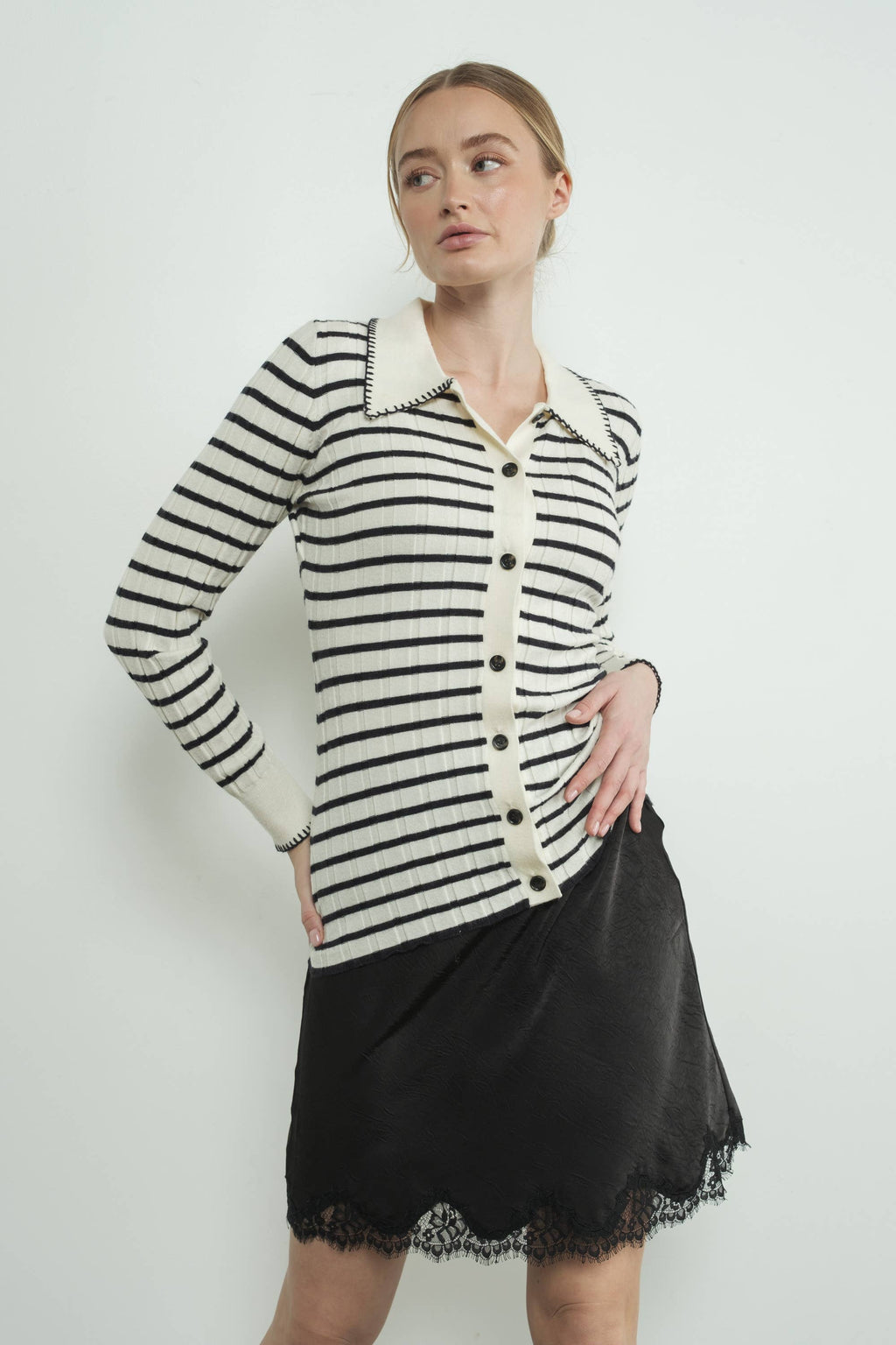 Stripe Collar Cardigan
