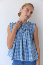 GINGHAM RUFFLE BLOUSE